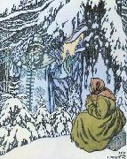 Ivan Bilibin Father Frost and the step-daughter, illustration by Ivan Bilibin from Russian fairy tale Morozko, 1932 Germany oil painting artist